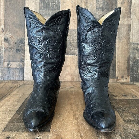 Los Altos Black Full Quill Ostrich Western Cowboy Boots Mens 13 D - Picture 6 of 12